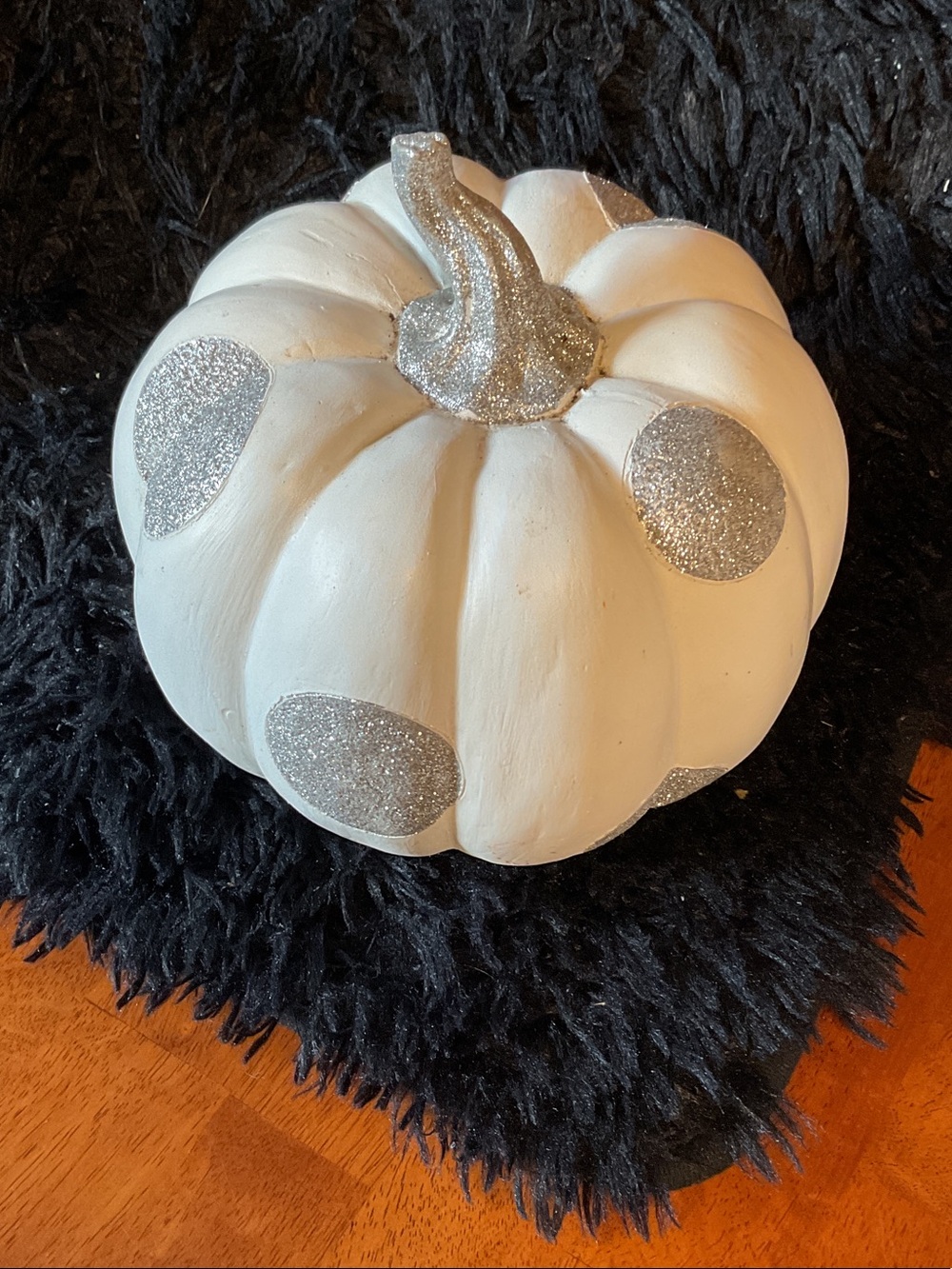 Handcrafted White Glitter Accent Decorative Pumpkin